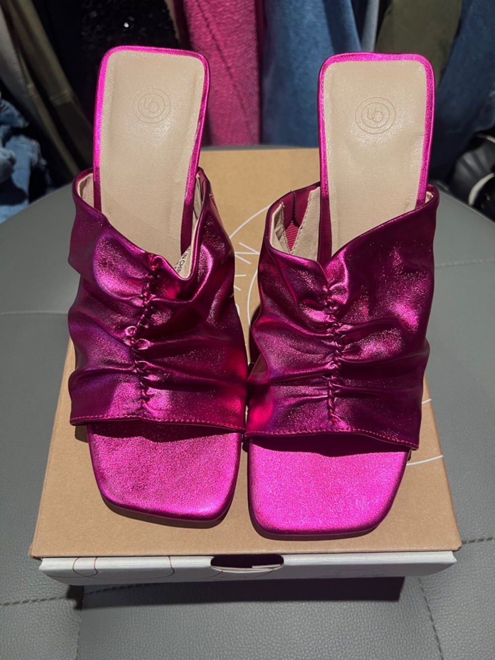 Urban Outfitters Metallic Fuchsia Ruched Slide Mules